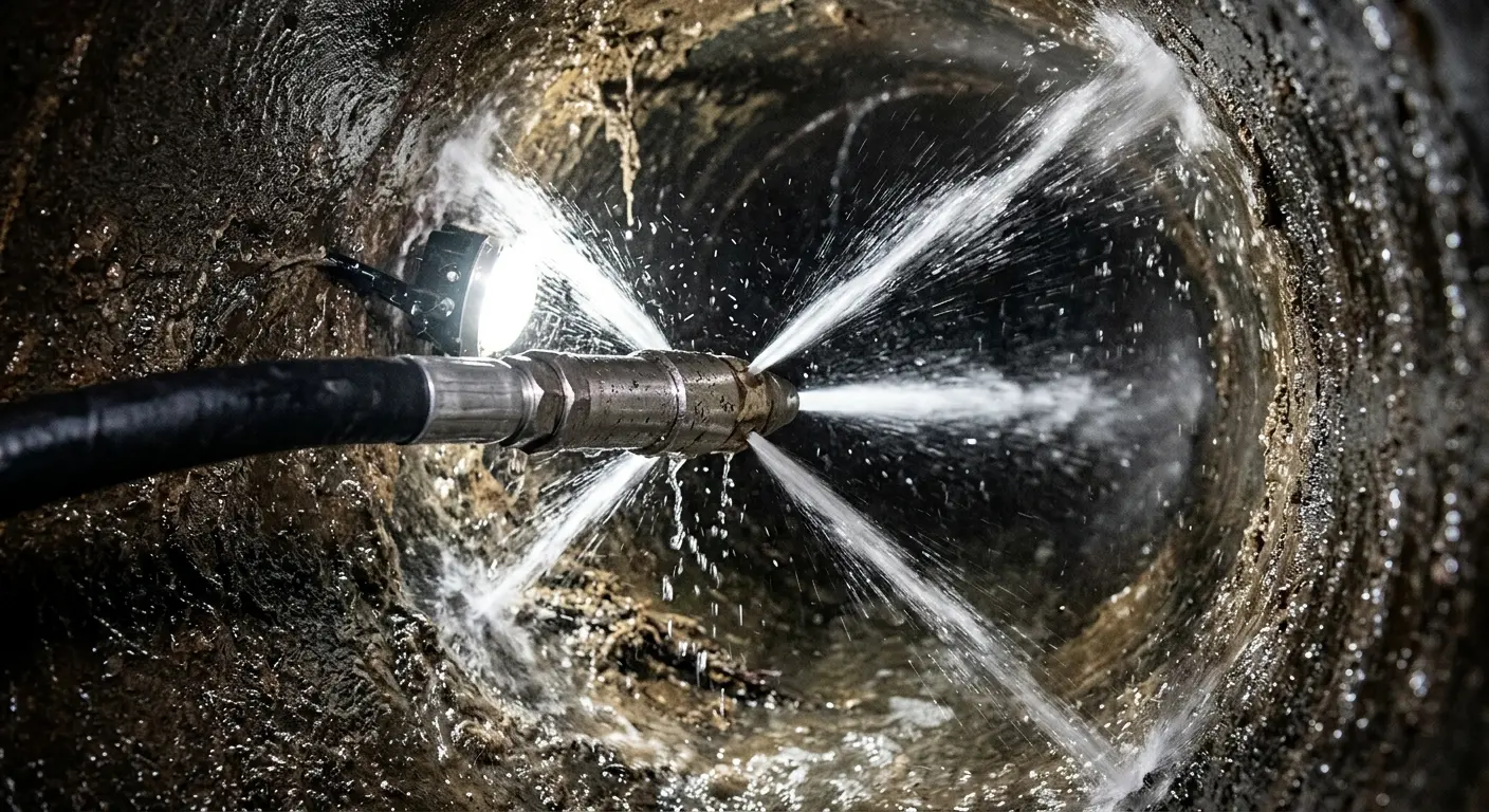 High-pressure hydro jetting nozzle cleaning sewer pipe for Sewer Line Relining in Caribou